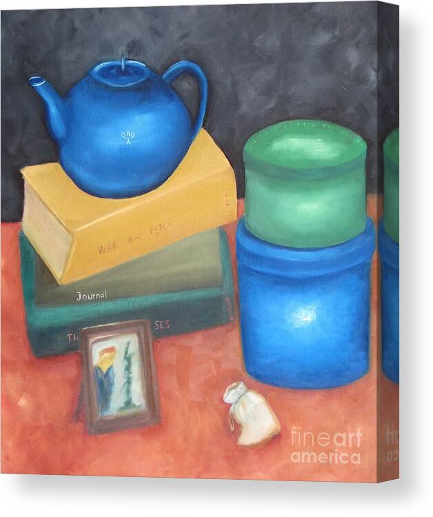 Still Life Canvas Print featuring the painting Books and boxes #2 by Patricia Cleasby