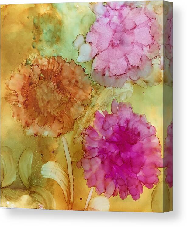 Karin Eisermann Canvas Print featuring the painting 3 Flowers by Karin Eisermann