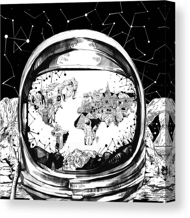 Space Canvas Print featuring the painting Astronaut World Map 8 by Bekim M