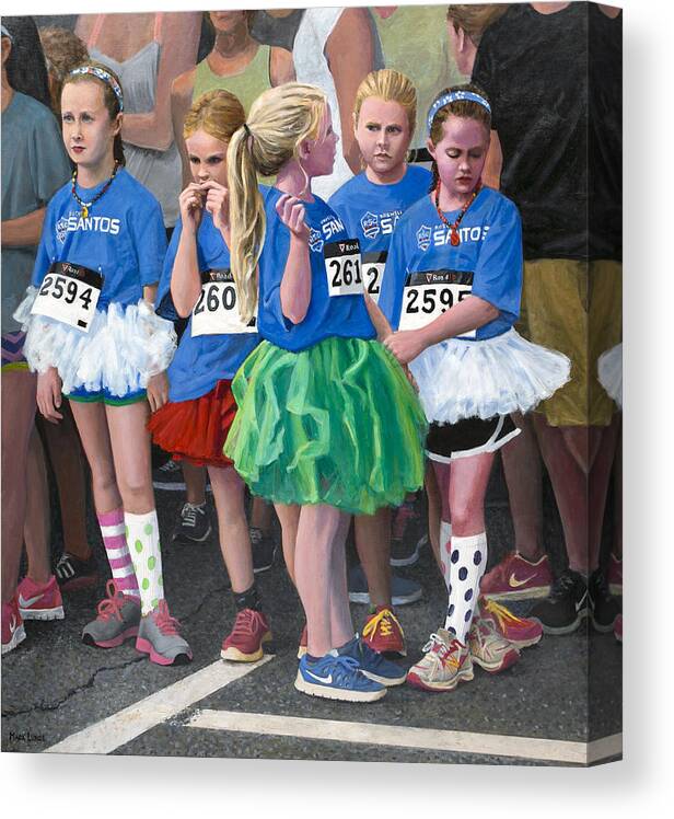 Girls In Tutus Canvas Print featuring the painting At the Start of Their Run by Mark Lunde