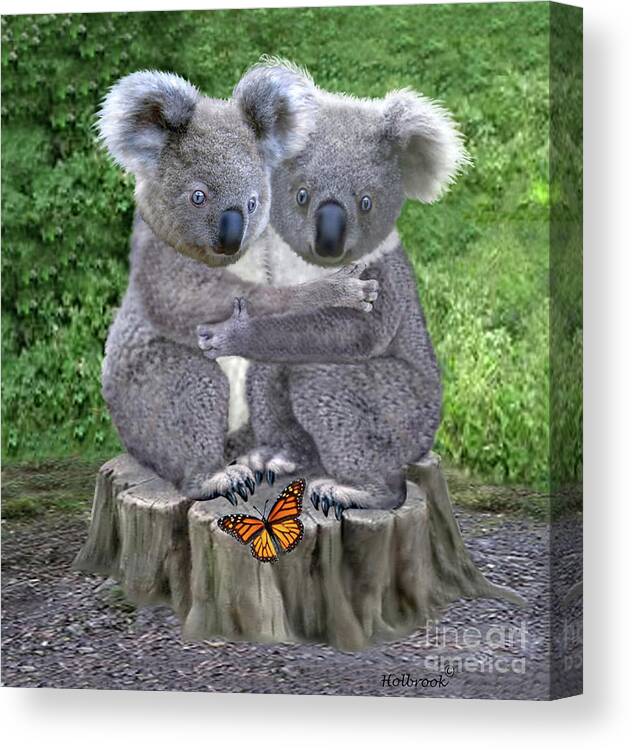 Baby Koalas Canvas Print featuring the digital art Baby Koala Huggies by Glenn Holbrook