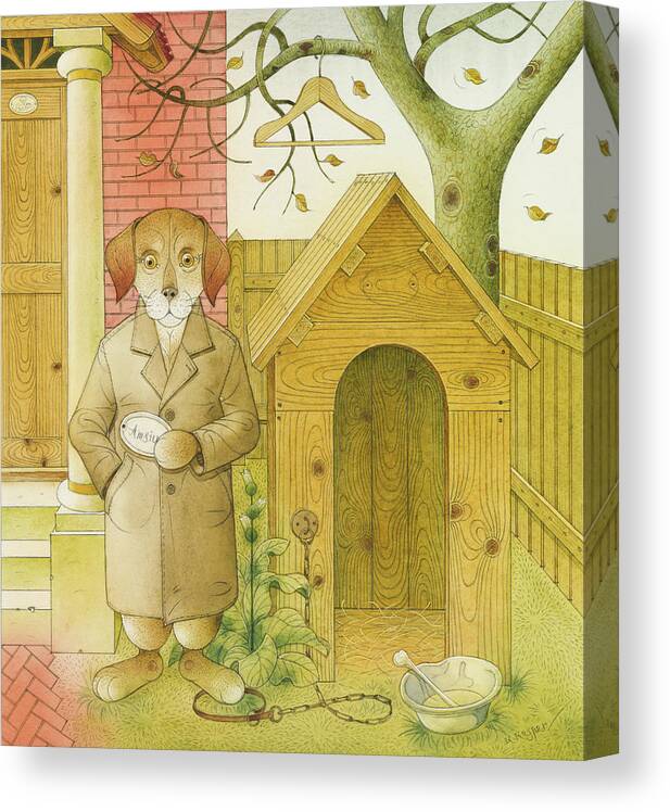 Dog Life Book Illustration Children Tree House Animals Lifestyle Canvas Print featuring the painting Dogs Life02 by Kestutis Kasparavicius