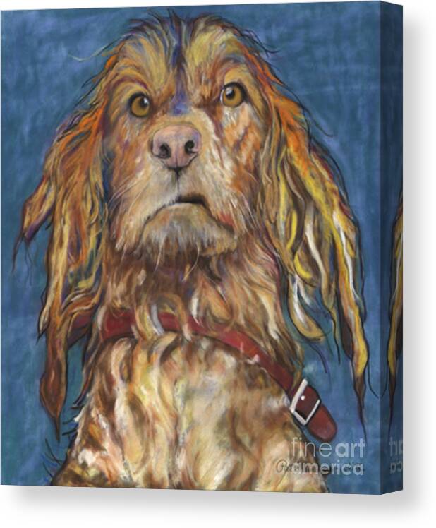 Golden Retriever Painting Canvas Print featuring the pastel Drenched by Pat Saunders-White