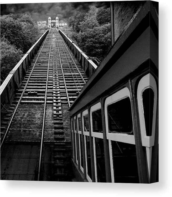Incline Canvas Print featuring the photograph The Duchesne Incline - Pittsburgh - Black and White by Mitch Spence
