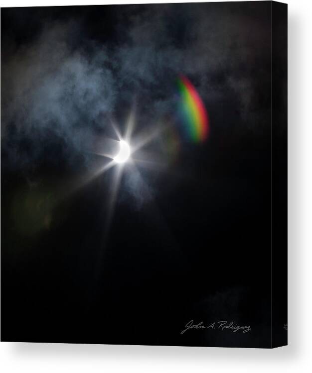 Sun Canvas Print featuring the photograph Solar Eclipse 2017 and Rainbow by John A Rodriguez