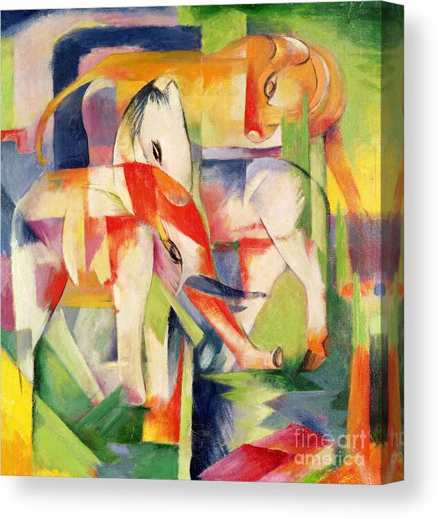 Elephant Canvas Print featuring the painting Elephant Horse and Cow by Franz Marc