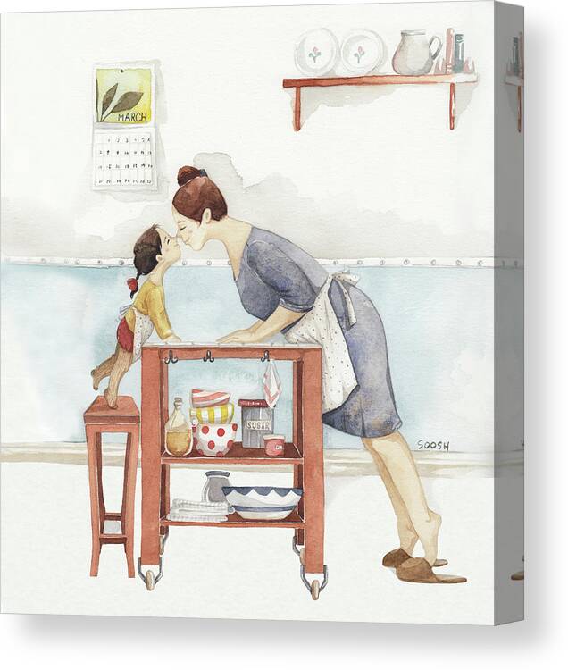  Canvas Print featuring the drawing Eskimo kiss by Soosh