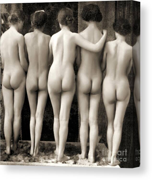 Nude Canvas Print featuring the photograph Female Nude Quintet by French School