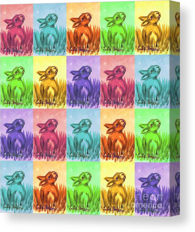 Rabbit Canvas Print featuring the painting Fun Spring Bunnies by Linda L Martin