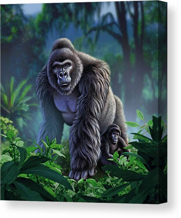 Gorilla Canvas Print featuring the painting Guardian by Jerry LoFaro