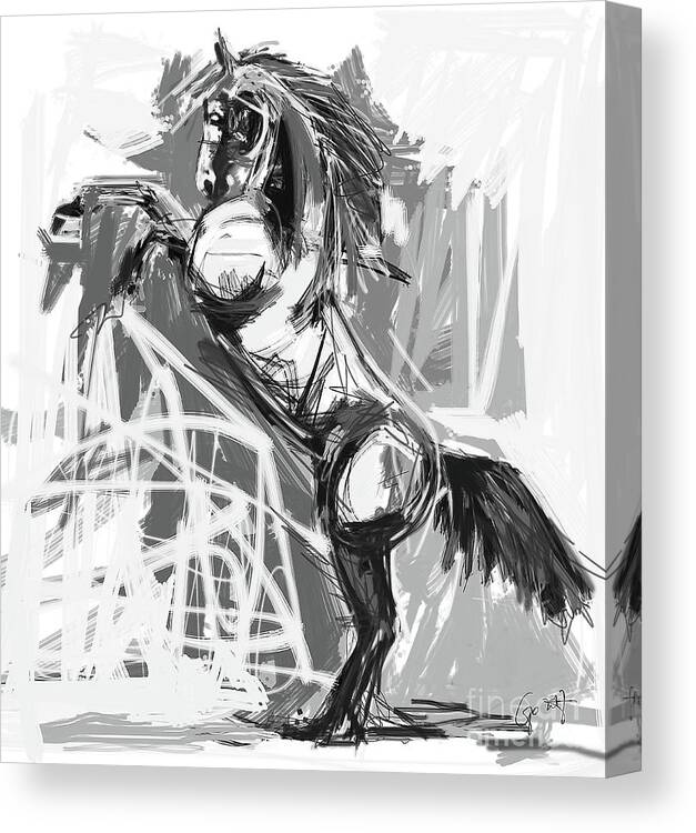 Horse Canvas Print featuring the painting Horse Rising High black and white by Go Van Kampen
