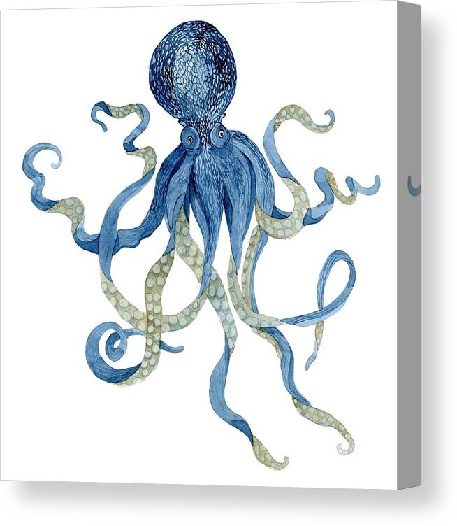 Indigo Canvas Print featuring the painting Indigo Ocean Blue Octopus by Audrey Jeanne Roberts