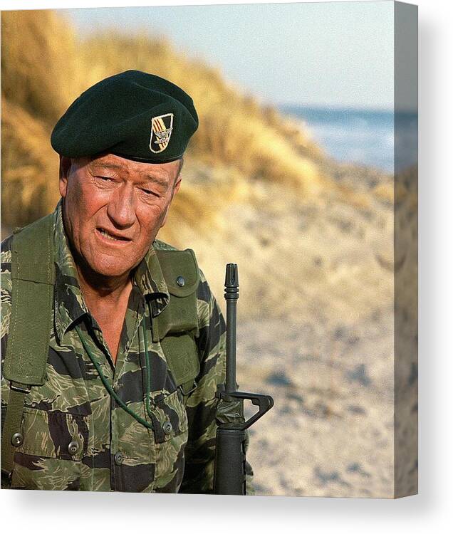 John Wayne As Colonel Mike Kirby The Green Berets 1968 Canvas Print featuring the photograph John Wayne as Colonel Mike Kirby The Green Berets 1968 by David Lee Guss