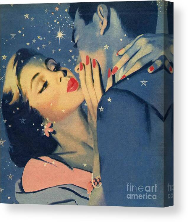 Female Canvas Print featuring the painting Kiss Goodnight by English School