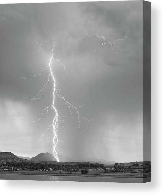 July Canvas Print featuring the photograph Lightning Strike Colorado Rocky Mountain Foothills BW by James BO Insogna