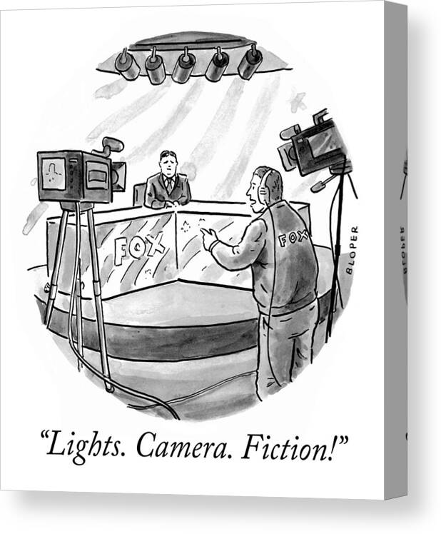 Lights. Camera. Fiction! Canvas Print featuring the drawing Lights Camera Fiction by Brendan Loper