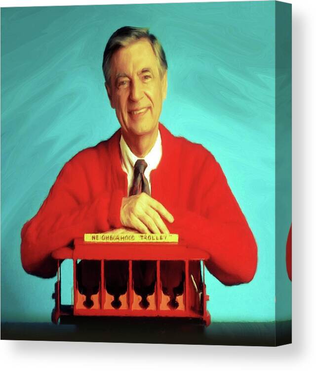 Mr Rogers Canvas Print featuring the mixed media Mr Rogers with Trolley by Movie Poster Prints