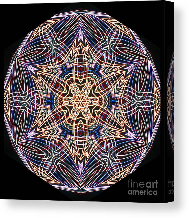 Mandala Canvas Print featuring the digital art Neon Blue Lines Shaping Form by Wernher Krutein