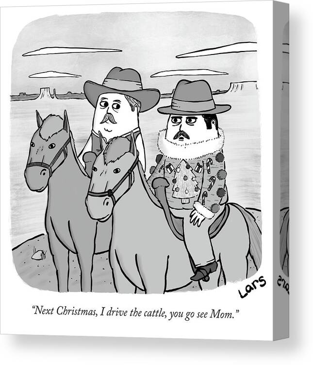 next Christmas Canvas Print featuring the drawing Next Christmas I drive the cattle by Lars Kenseth