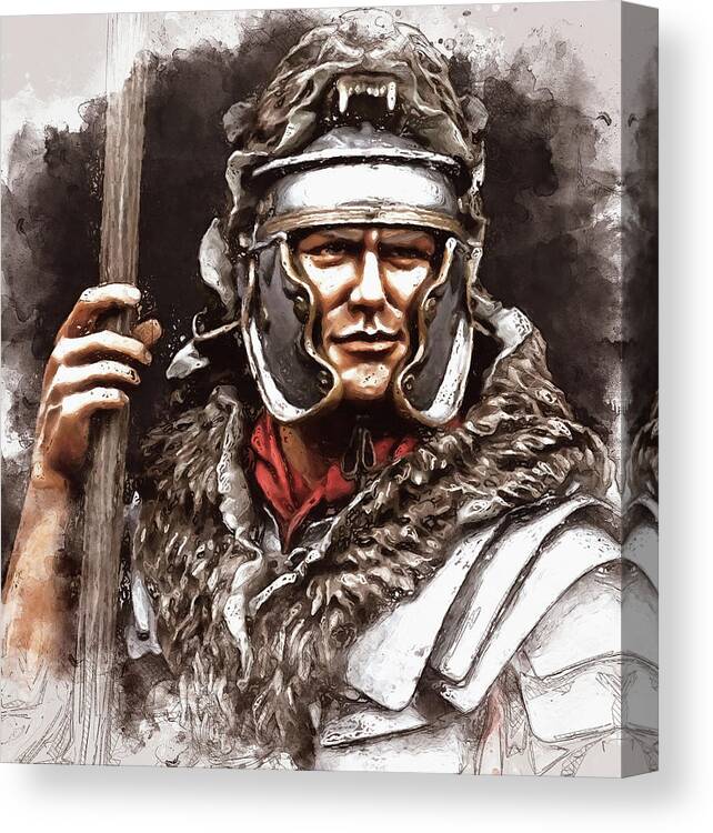 Roman Legion Canvas Print featuring the painting Portrait of a Roman Legionary - 20 by AM FineArtPrints