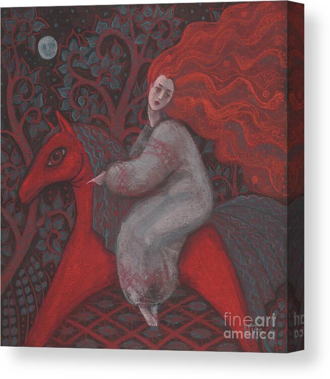 Red Canvas Print featuring the painting Red Horse by Julia Khoroshikh