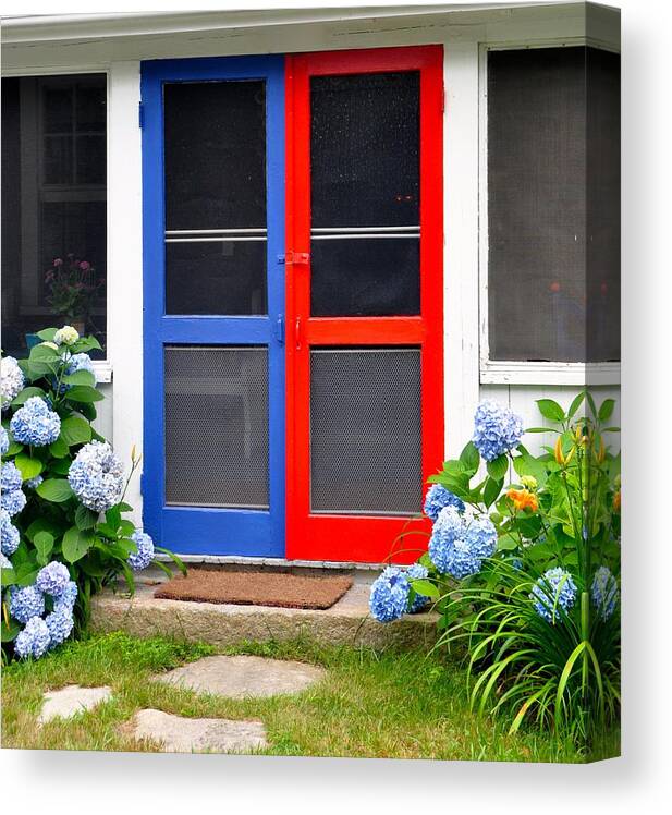 Door Canvas Print featuring the photograph Red white and Blue by Sue Morris