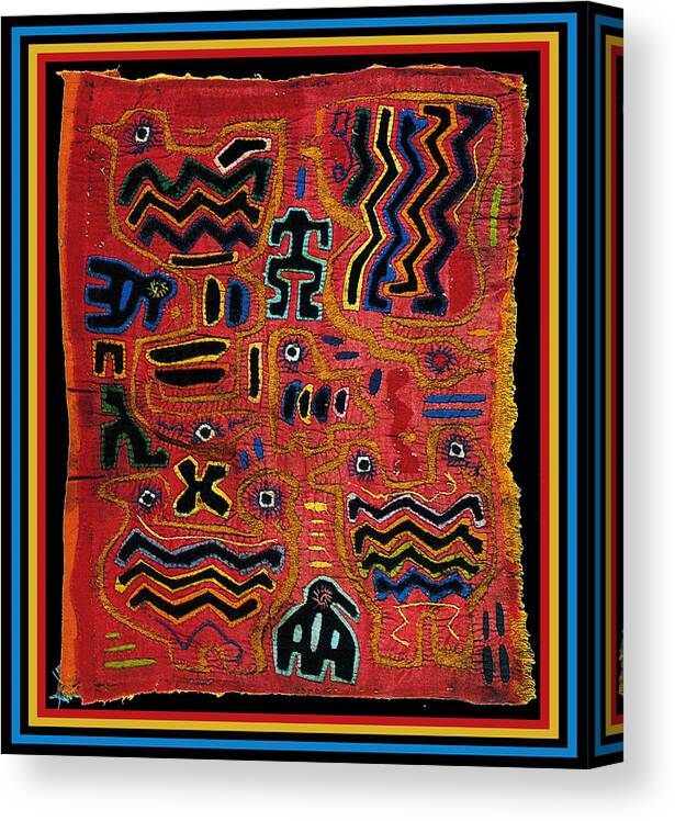 Cuna Indian Mola Canvas Print featuring the digital art Southwest Petroglyph Two Headed Birds by Vagabond Folk Art - Virginia Vivier