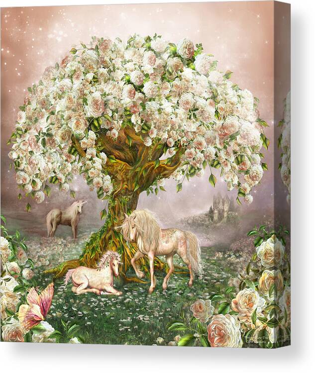 Carol Cavalaris Canvas Print featuring the mixed media Unicorn Rose Tree by Carol Cavalaris