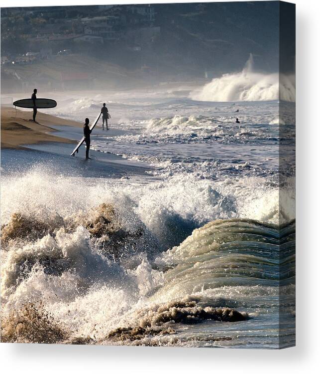 Surfers Canvas Print featuring the photograph Waiting by Mike-Hope by Michael Hope