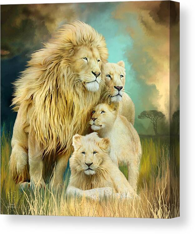 Carol Cavalaris Canvas Print featuring the mixed media White Lion Family - Unity by Carol Cavalaris