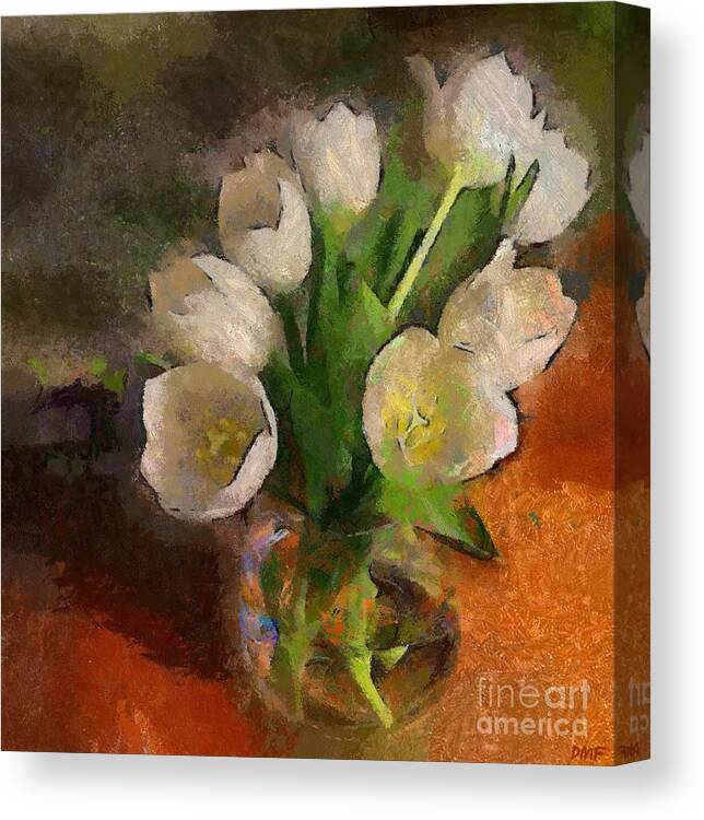 Still Life Canvas Print featuring the painting White Tulips by Dragica Micki Fortuna