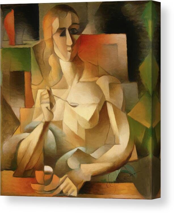 Woman With A Spoon After Metzinger Canvas Print featuring the painting Woman With A Spoon After Metzinger by Georgiana Romanovna