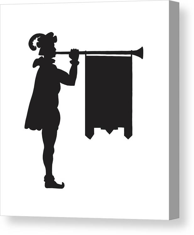 Adult Canvas Print featuring the drawing Herald With Horn Silhouette #1 by CSA Images
