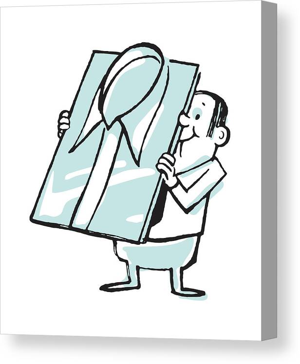 Adult Canvas Print featuring the drawing Man Holding Up Oversize Folded Shirt #1 by CSA Images