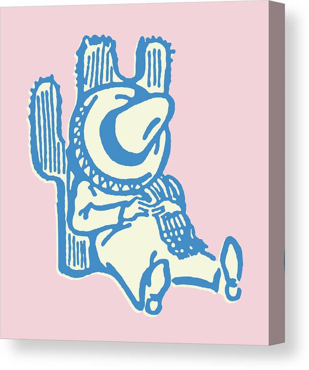 Accessories Canvas Print featuring the drawing Mexican Sleeping Against a Cactus with Sombrero Covering Face #1 by CSA Images