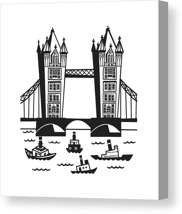 Activity Canvas Print featuring the drawing Tower Bridge over River #1 by CSA Images