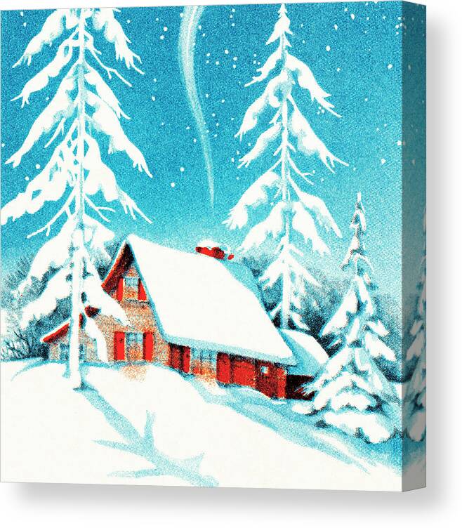 Cabin Canvas Print featuring the drawing Winter home by CSA Images