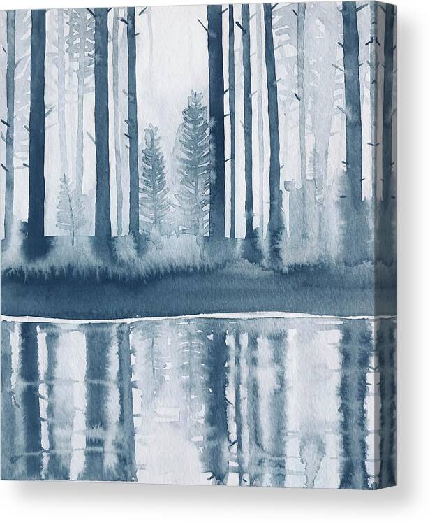 Reflections Canvas Print featuring the painting Winter Trees on A Pool by Luisa Millicent