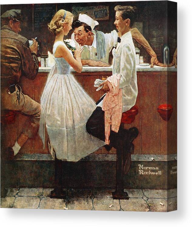Corsage Canvas Print featuring the painting After The Prom by Norman Rockwell