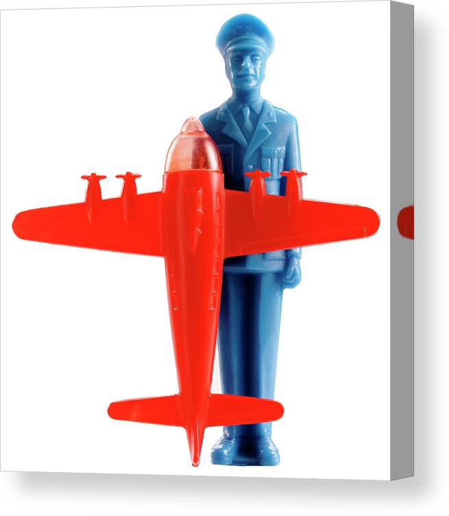 Adult Canvas Print featuring the drawing Blue Pilot With Red Airplane by CSA Images