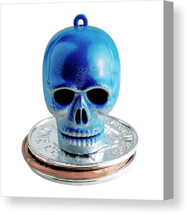 Afraid Canvas Print featuring the drawing Blue Skull on Coins by CSA Images