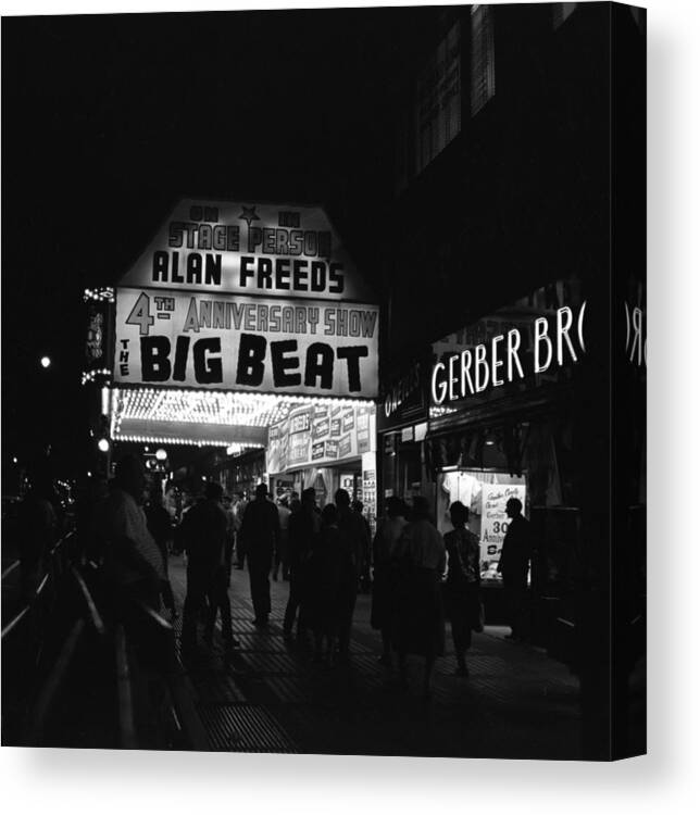 1950-1959 Canvas Print featuring the photograph Brooklyn Fox Marquee Advertising Alan by Donaldson Collection