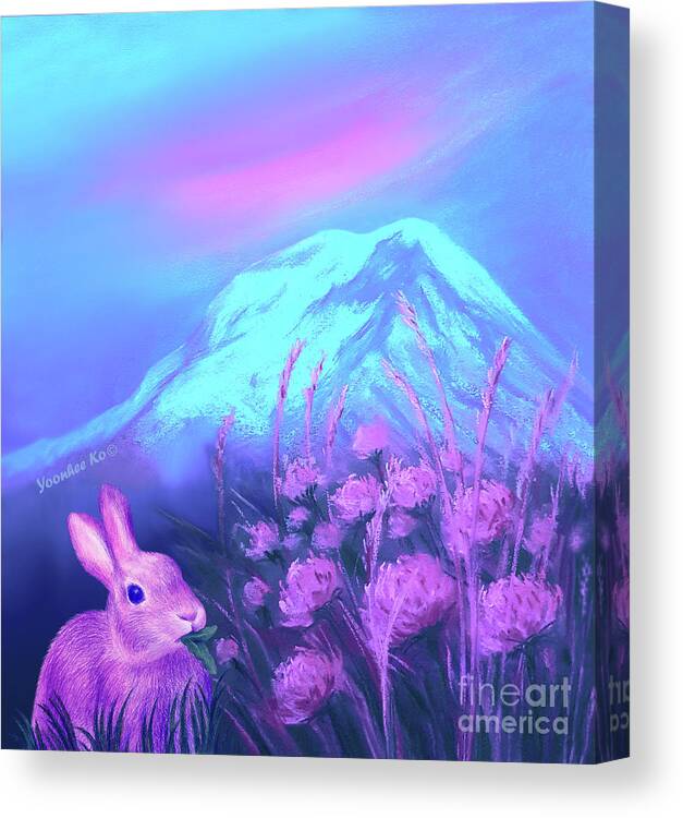 Mount Rainier Canvas Print featuring the painting Bunny's Memory of Mount Rainier by Yoonhee Ko