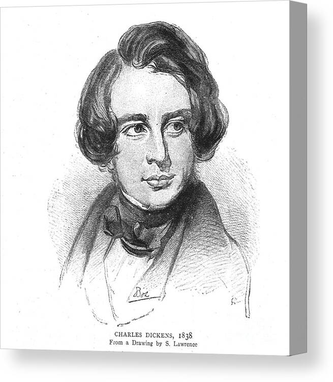 Charles Dickens Canvas Print featuring the drawing Charles Dickens 1838 by Print Collector