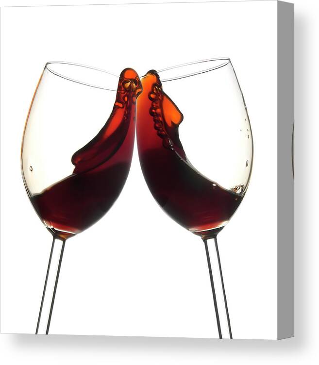White Background Canvas Print featuring the photograph Cheers Two Red Wine Glasses, Toast by Domin domin