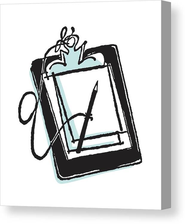 Business Canvas Print featuring the drawing Clipboard with Blank Paper and Attached Pencil by CSA Images