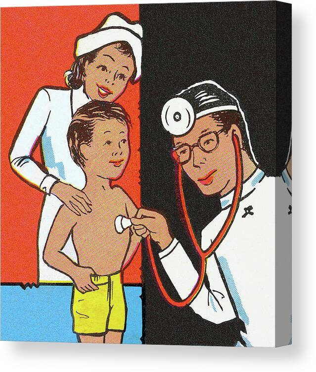 Adult Canvas Print featuring the drawing Doctor, Nurse and Boy by CSA Images