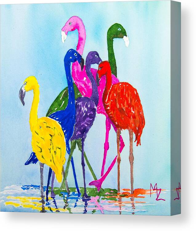 Flamingo Canvas Print featuring the painting Flamingo Colorplay by Margaret Zabor