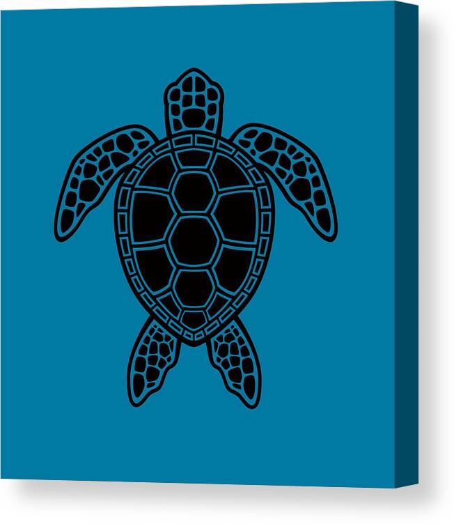 Green Canvas Print featuring the digital art Green Sea Turtle Design - Black by John Schwegel