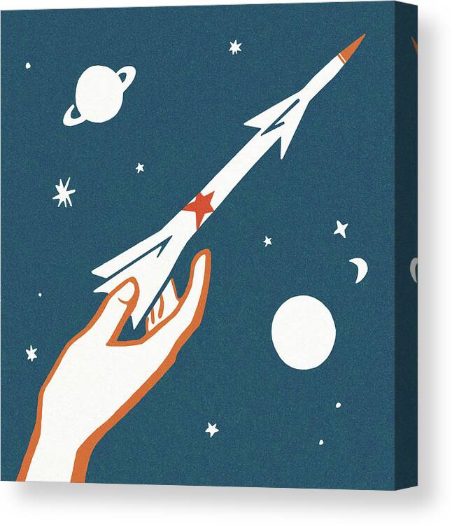 Blastoff Canvas Print featuring the drawing Hand Holding a Rocket by CSA Images